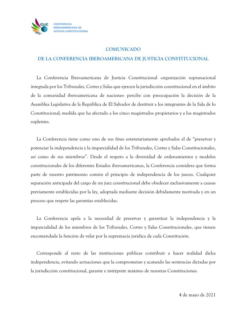 Comunicado de la Conferencia Iberoamericana de Justicia Constitucional