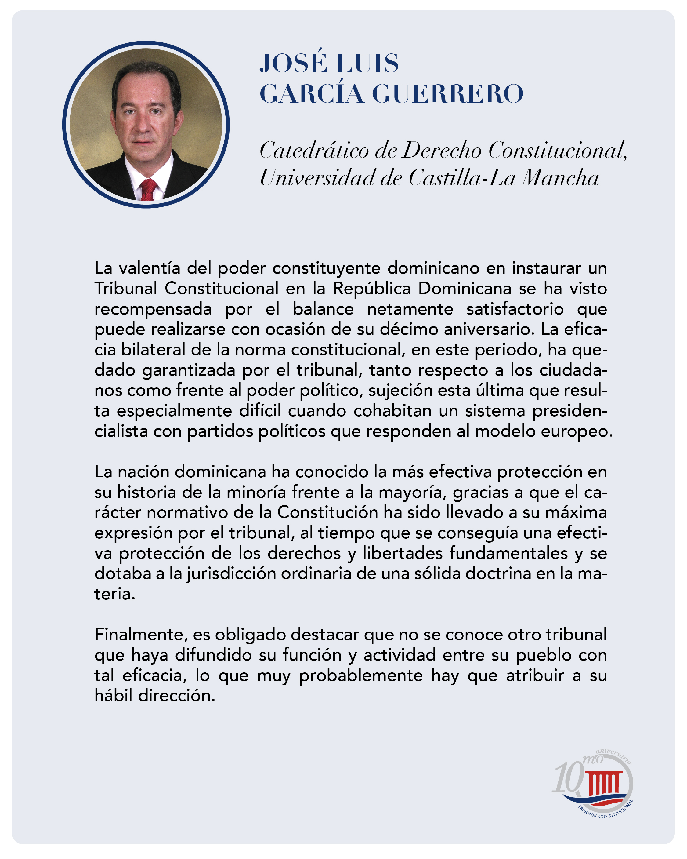 Catedrático español valora gestión del TC
