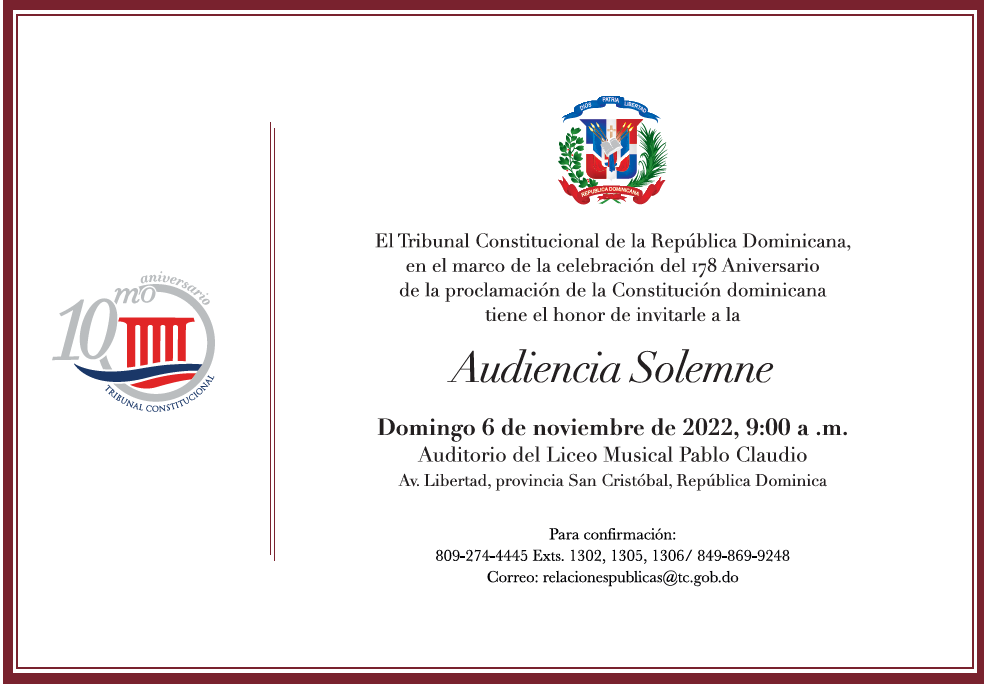 Audiencia Solemne en ocasión del 178 aniversario de la proclamación de la Constitución Dominicana.