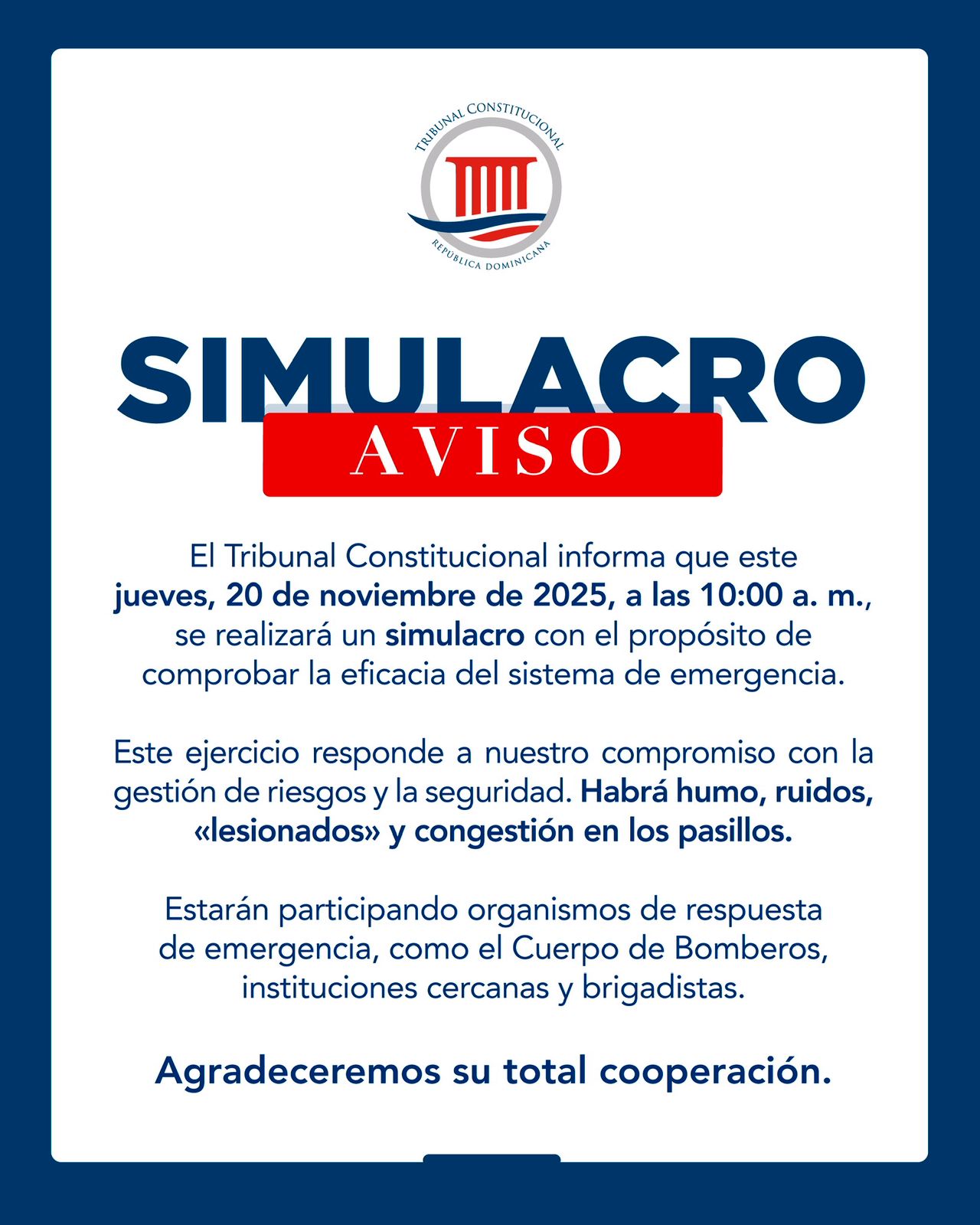 El TC realizará simulacro de evacuación por incendio